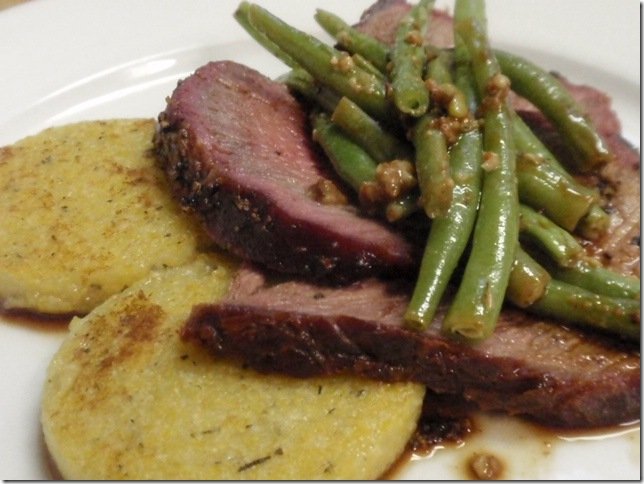 Grilled Sirloin Roast with Polenta and Garlic Green Beans
