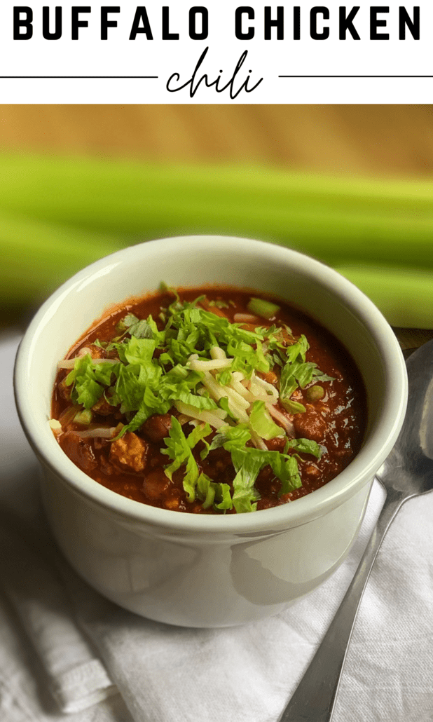 This stovetop buffalo chicken chili is some competition winning chili! Chicken chili soup is a classic but the addition of the buffalo sauce really takes it to the next level. #buffalochicken #chickenchili #chili #ww #weightwatchers