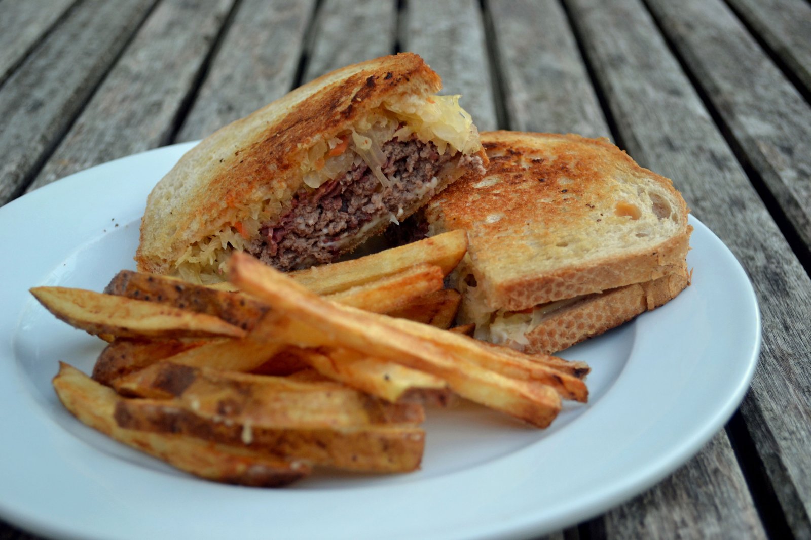 Reuben Patty Melt and Sandwich King’s Fries