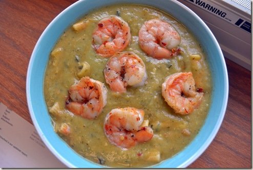 Sweet Pea Soup with Shrimp (kind of)