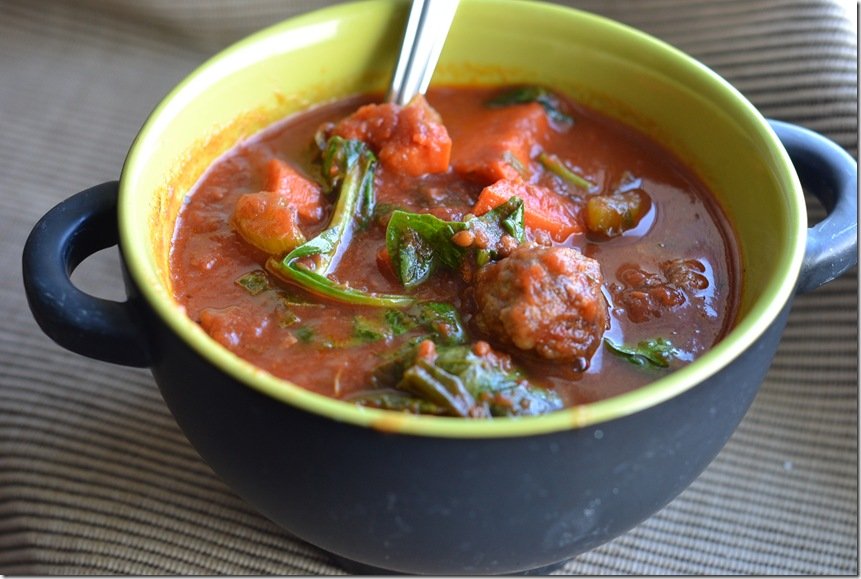 Spicy Tomato Soup with Italian Sausage (meat)Balls
