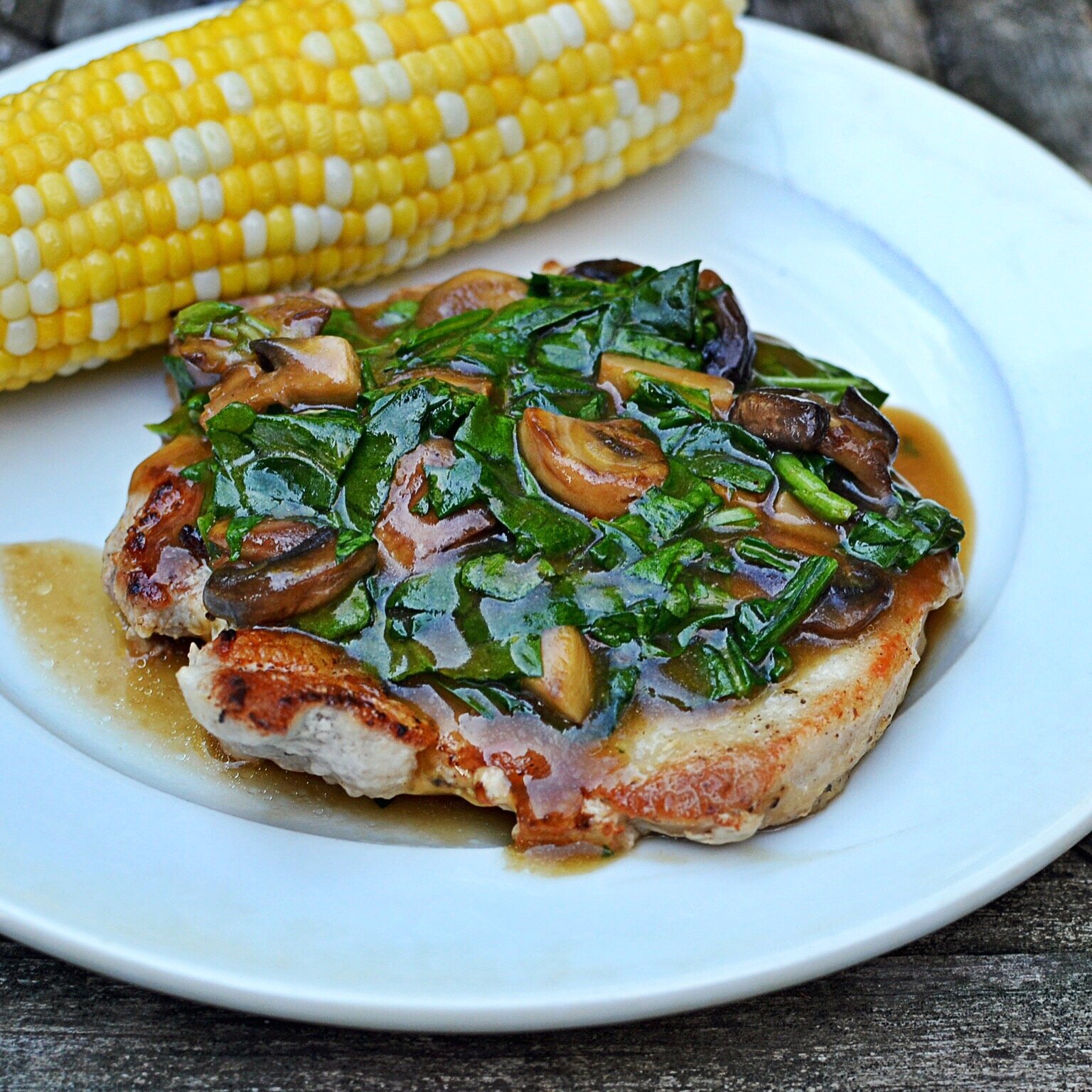 Pork Chops with Mushroom Spinach Pan Sauce