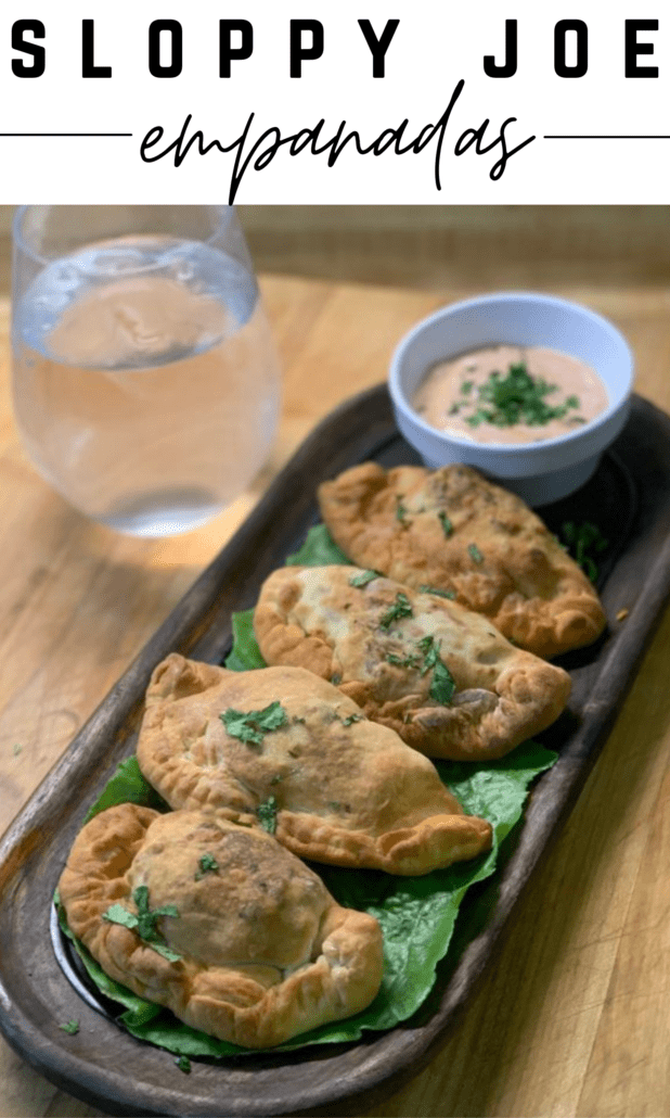 An empanada recipe made with leftover sloppy joe meat and a zero point sauce on the side. A great Weight Watchers appetizer idea. The empanada dough is made from my skinny pizza dough and the empanada filling is only 3 ingredients. These come together at 6 points. #ww #weightwatchers #empanadas #sloppyjoes