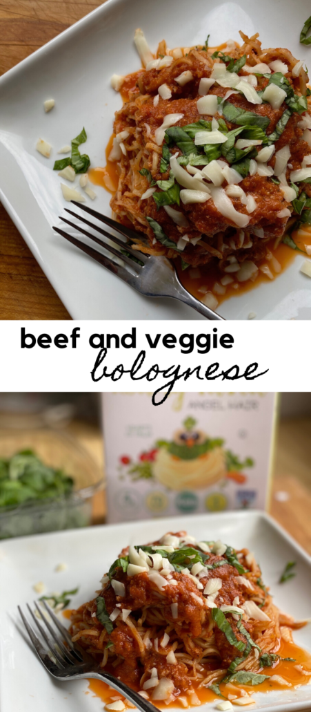 A delicious twist on a pasta classic. Made with angel hair hearts of palm pasta and a sauce pureed with lots of vegetables! Weight Watchers | 2 Points | Healthy Beef Bolognese | Natural Heaven Noodles