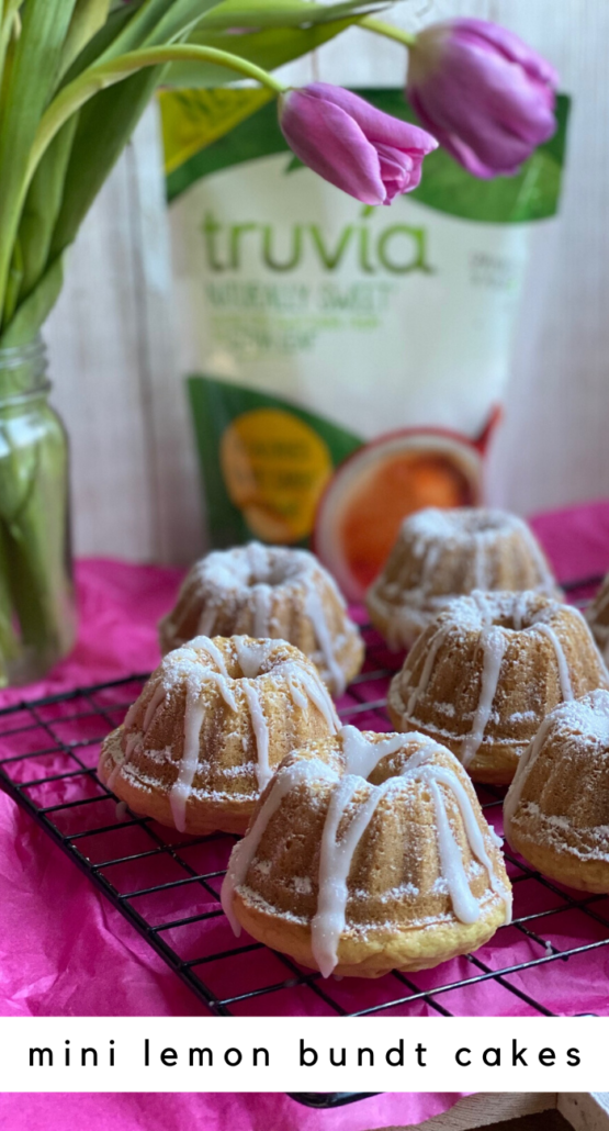 These 3 smart point mini bundt cakes are made from scratch with a delicious Truvia sweetened lemon glaze. Such an easy dessert that reminds me of a Starbucks lemon loaf without all the guilt!