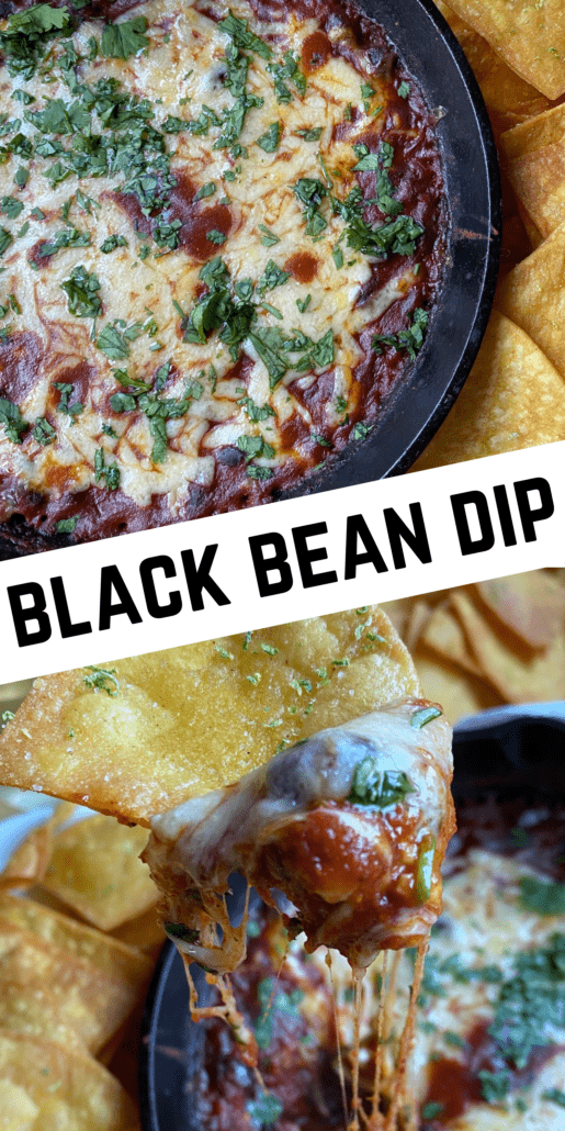 With just 10 ingredients and a 15 minute cook time, this black bean dip is sure to be your next go-to appetizer. Look at that cheesy goodness! The best part is it can work as a dip, a filling for vegetarian tacos, or as chili mac over pasta – the possibilities are endless! #ww #weightwatchers #dip #blackbean #appetizer
