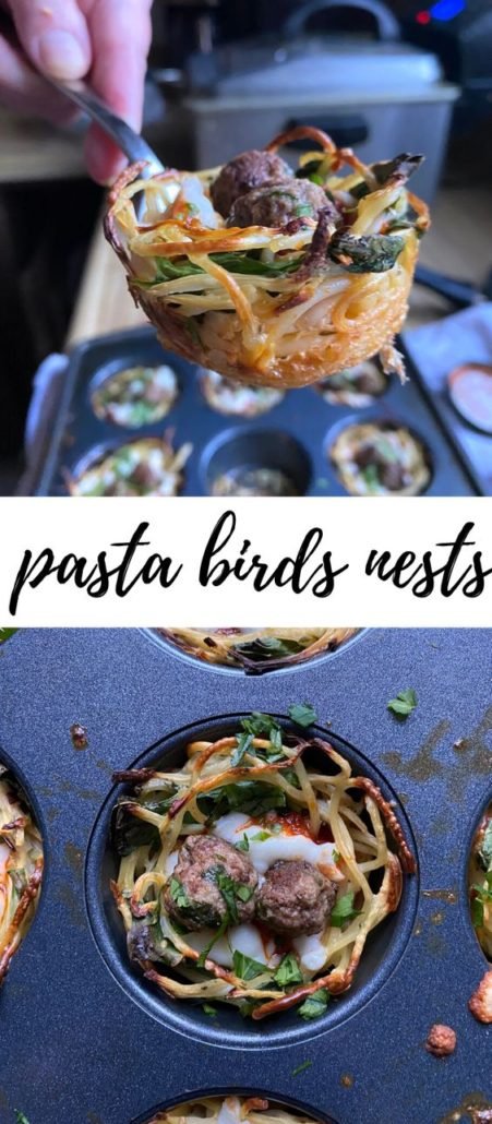 This was inspired by an Instagrammer named Diane Morrissey. I subbed in Natural Heaven Hearts of Palm Spaghetti in place of some of the pasta, and reduced the eggs, otherwise the recipe is just like Diane’s. These baked pasta cups are sure to be a hit! Pasta Dish | Pasta Recipe | Bird Nest | 1 Smart Point