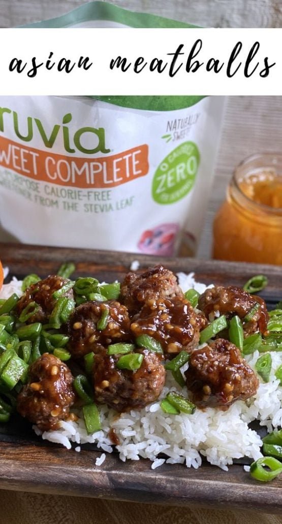 I loved the idea of using the new calorie-free @Truvia Sweet Complete™ to make a sweet and savory dish, so I made Asian sweet and spicy meatballs with white rice and sugar snap peas. It is quick, delicious, and the meatballs can be made ahead of time as well as the rice, so the actual cooking time would be less than 15 minutes from beginning to end with a bit of planning. #meatballs #chinese #sweetandspicy