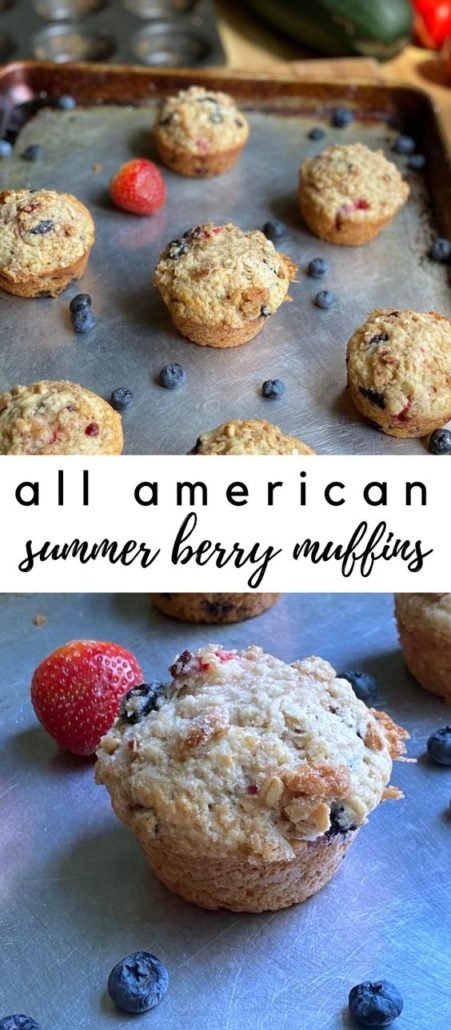 These muffins are made with the new Safe + Fair granola called The All American Summer Granola. If you don’t like strawberries or blueberries, substitute a fruit you love – peaches (skin removed), bananas, and apples would also be delicious! They are also freezer friendly. #muffins #ww #blueberry #strawberry