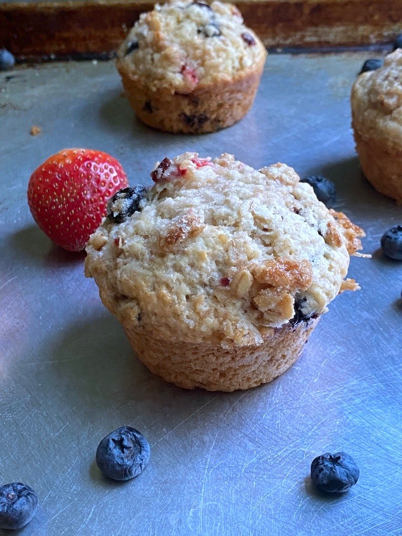 this is a picture of a strawberry and blueberry muffin
