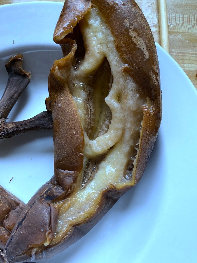 this is a photo of a frozen banana that has been defrosted