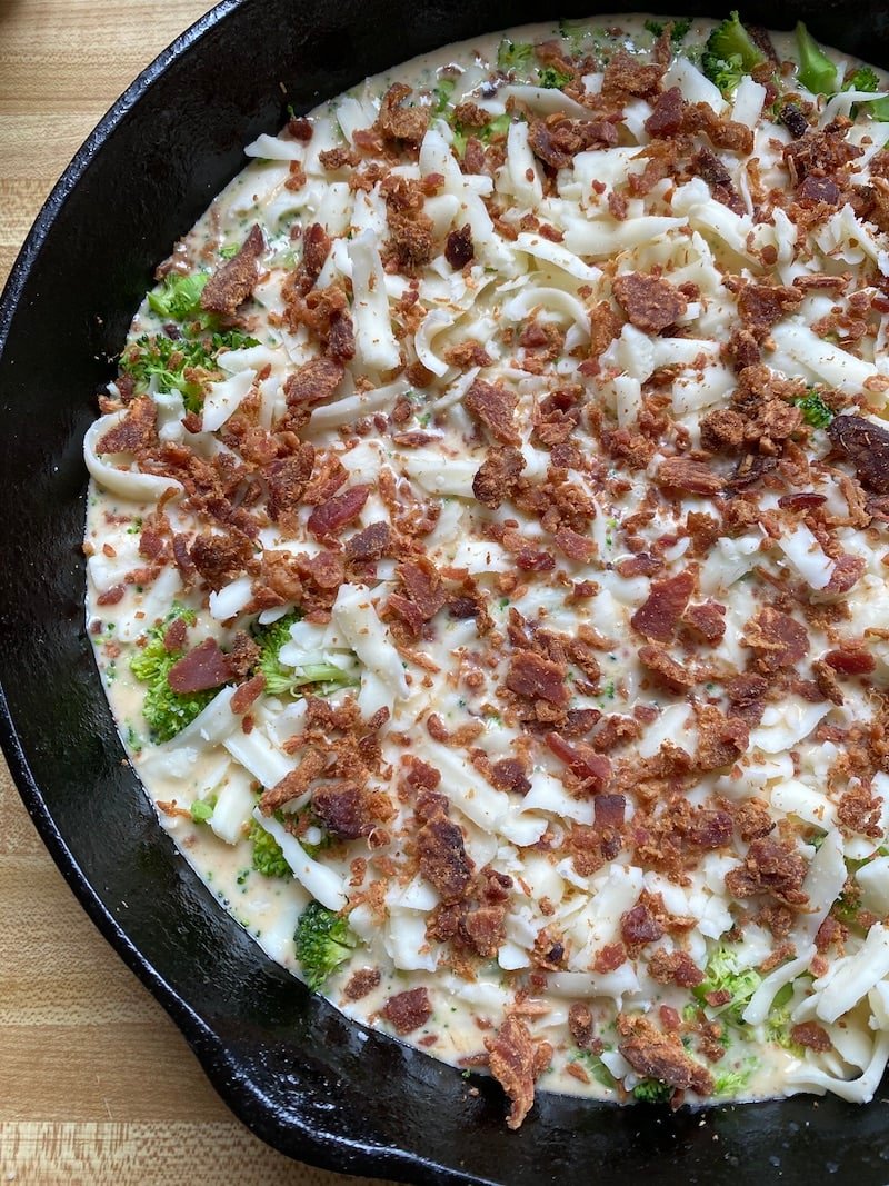 this is a picture of broccoli quiche ready for the oven