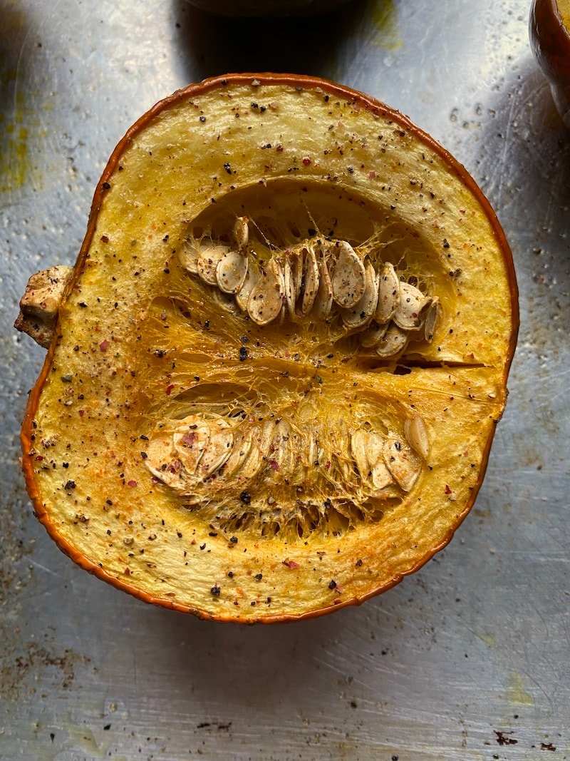 this is a photo of sliced roasted acorn squash