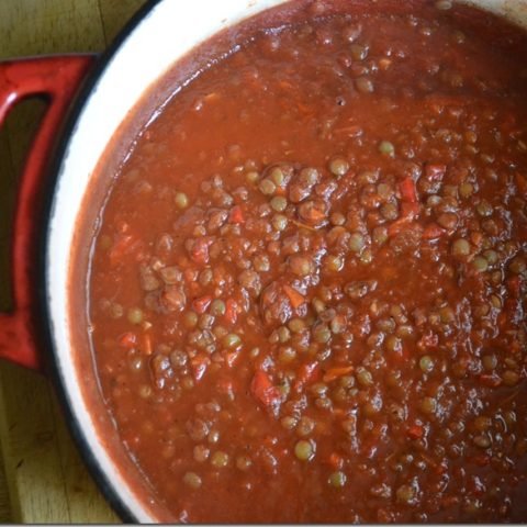 this is a pot of lentil bolognese