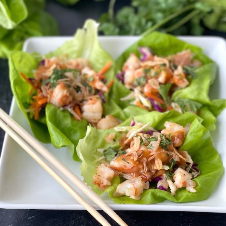 this is a photo of shrimp lettuce cups