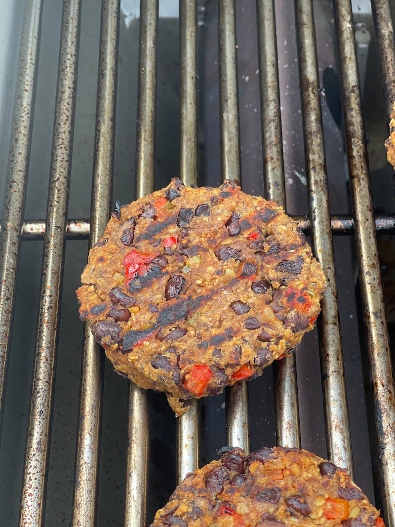 this is a photo of a grilled black bean burger