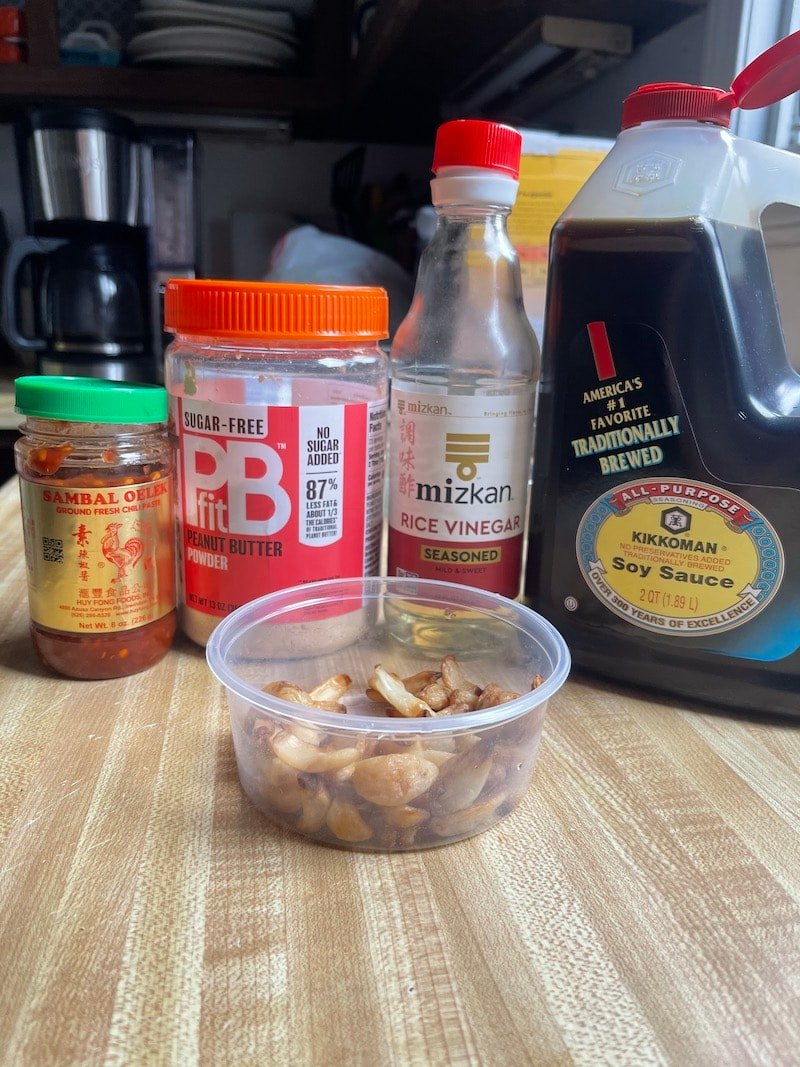 This is a photo of ingredients to make a spicy peanut sauce