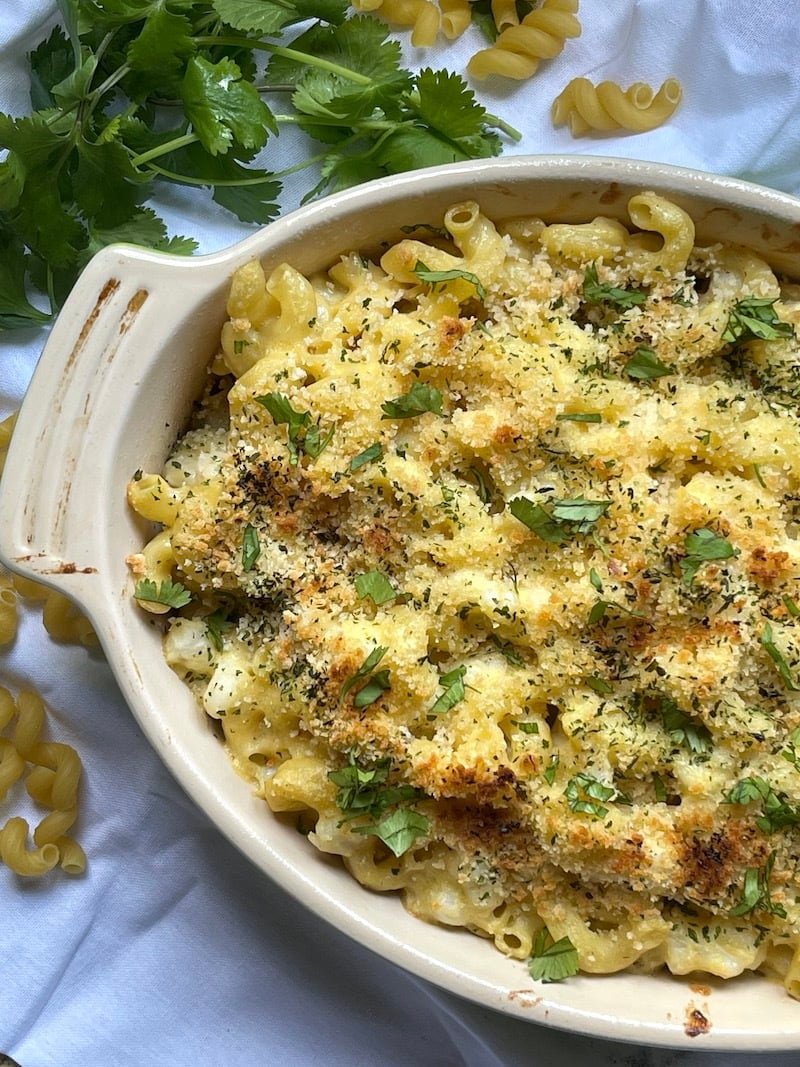 this is a photo of hominy macaroni and cheese