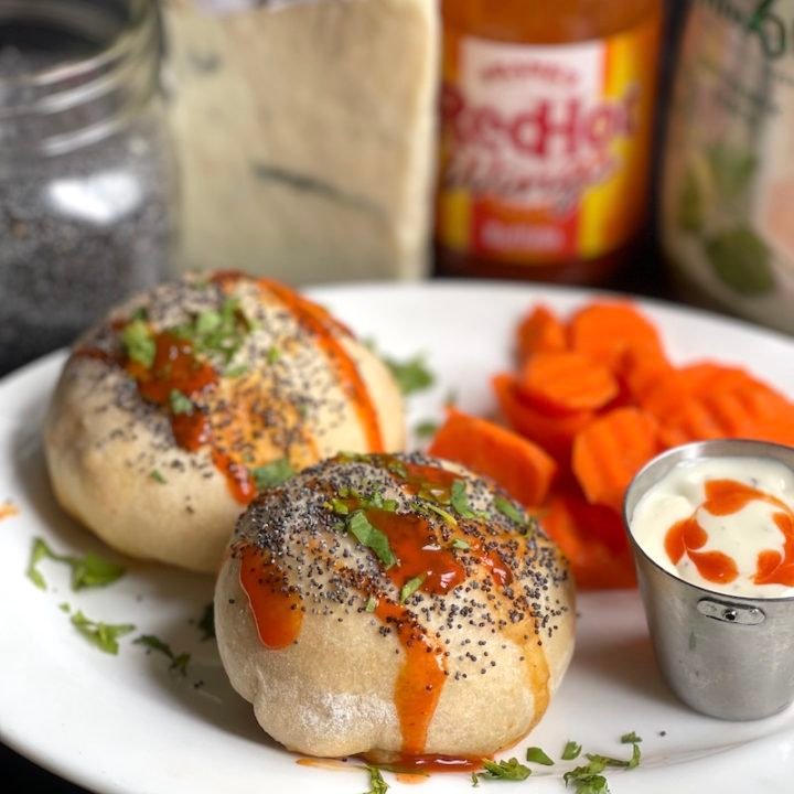 this is a photo of buffalo chicken bombs made with skinny pizza dough