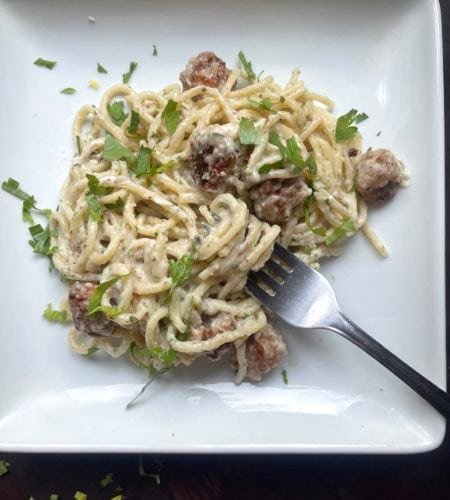 Goat Cheese Pasta with Meatballs