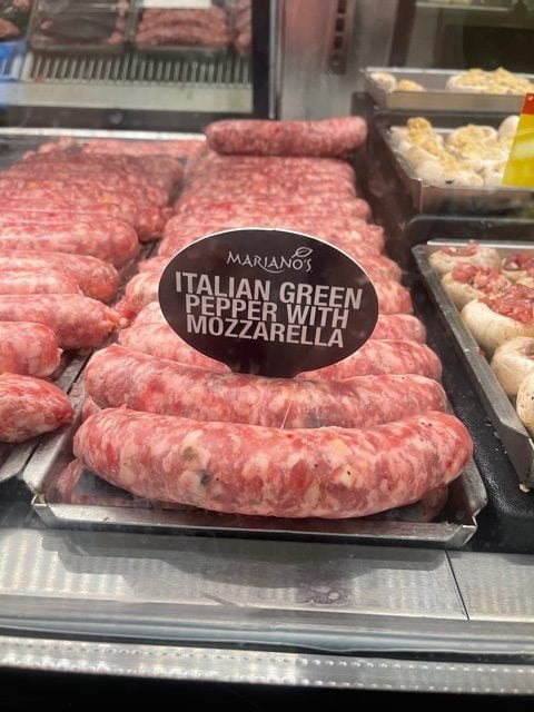 this is a photo of Italian sausage in the meat case at Marianos