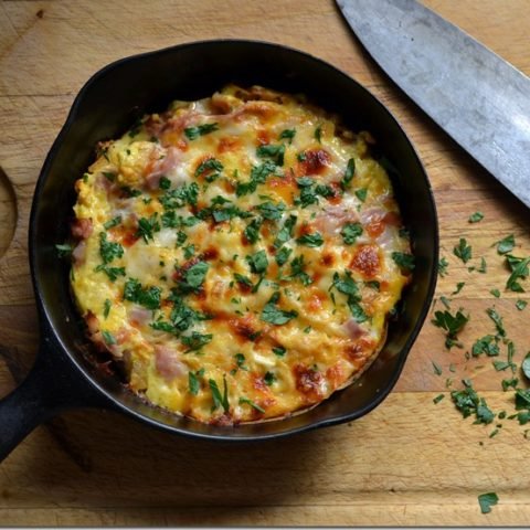 this is a breakfast skillet using leftover french fries