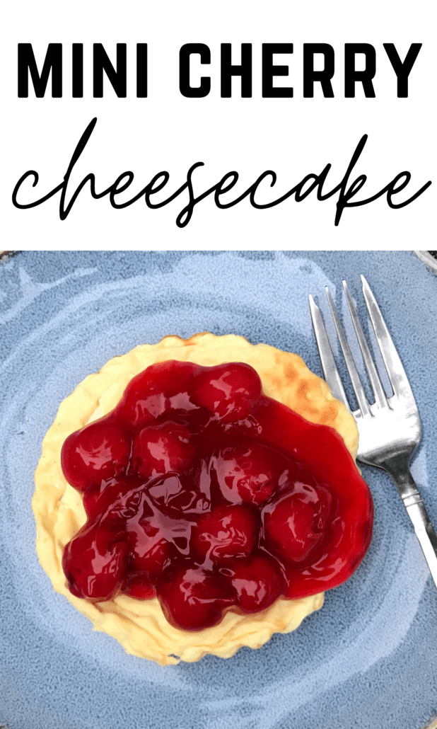 These easy mini cheesecakes only require 7 ingredients and bake in 45 minutes. Each cheesecake comes in at 3 points and then I topped it with 1/3 cup no sugar added cherry pie filling. The perfect homemade dessert! #ww #weightwatchers #cheesecake #dessert #easydessertrecipes #easydesserts #homemadecheesecake