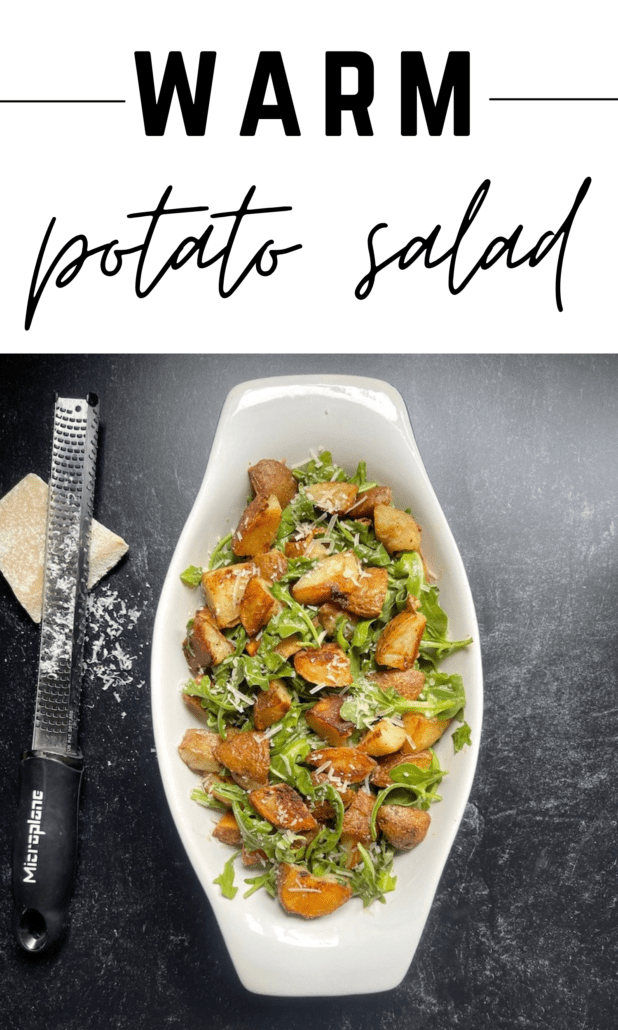 If you're not a fan of potato salad with mayo, then try this twist on a classic potato salad - warm potato salad with arugula and Parmesan cheese. The dressing is light and vinegary from grapeseed oil and vinegar. On #teampurple this is 1 point. On #teamblue and #teamgreen each serving is 3 points. #ww #weightwatchers #potatosalad #potatoes #salad #sidedish