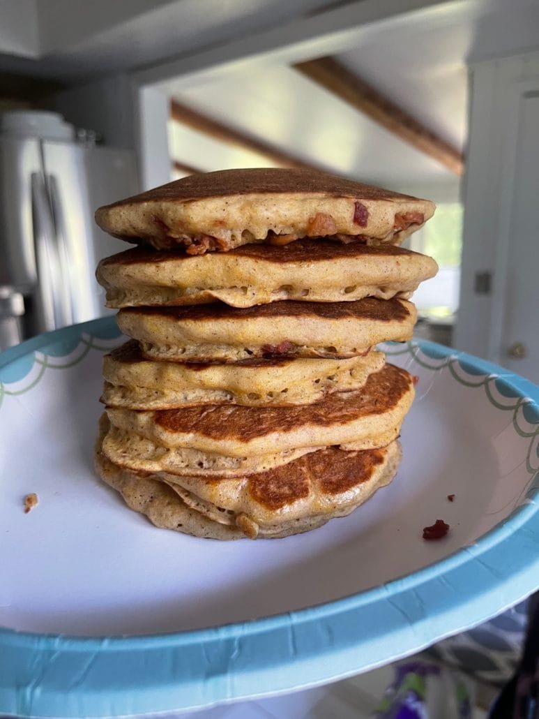 this is a stack of delicata squash pancakes
