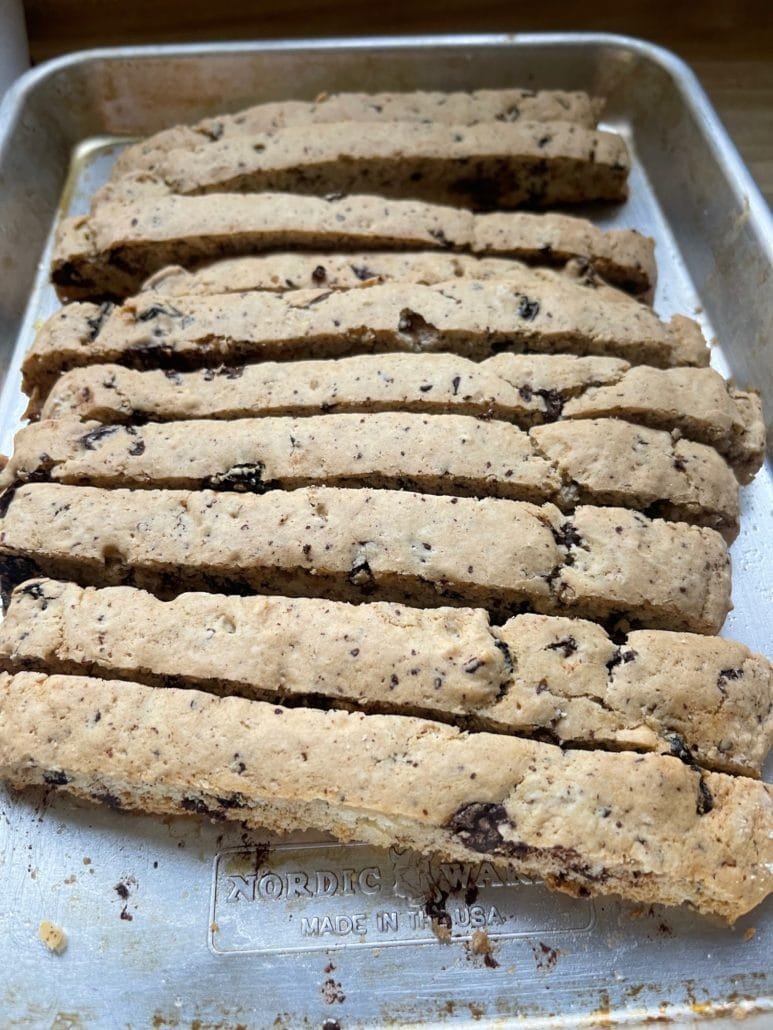 this is a photo of biscotti sliced after the first bake