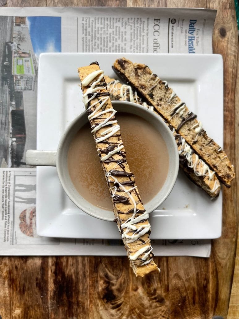 this is a photo of biscotti with a cup of coffee