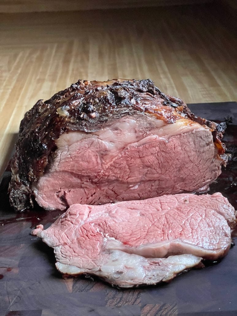 This is a photo of sliced standing rib roast