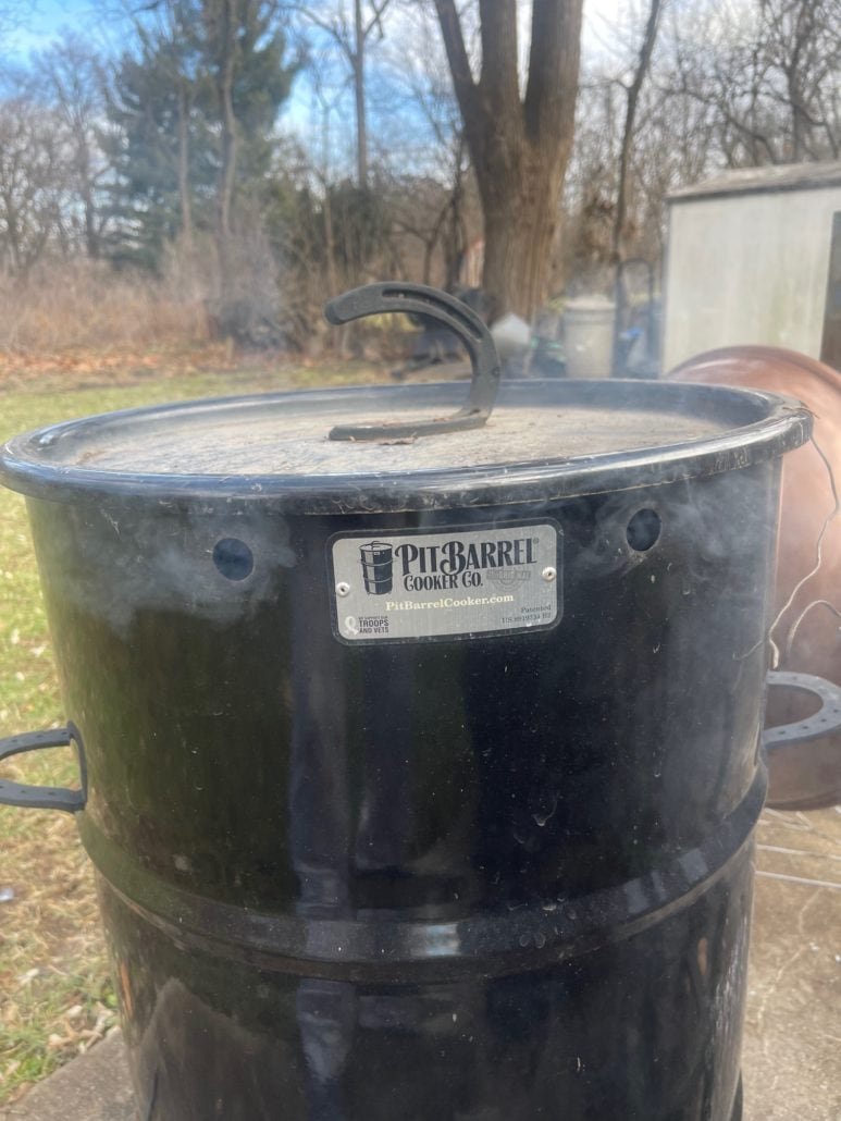 This is a photo of a pit barrel cooker
