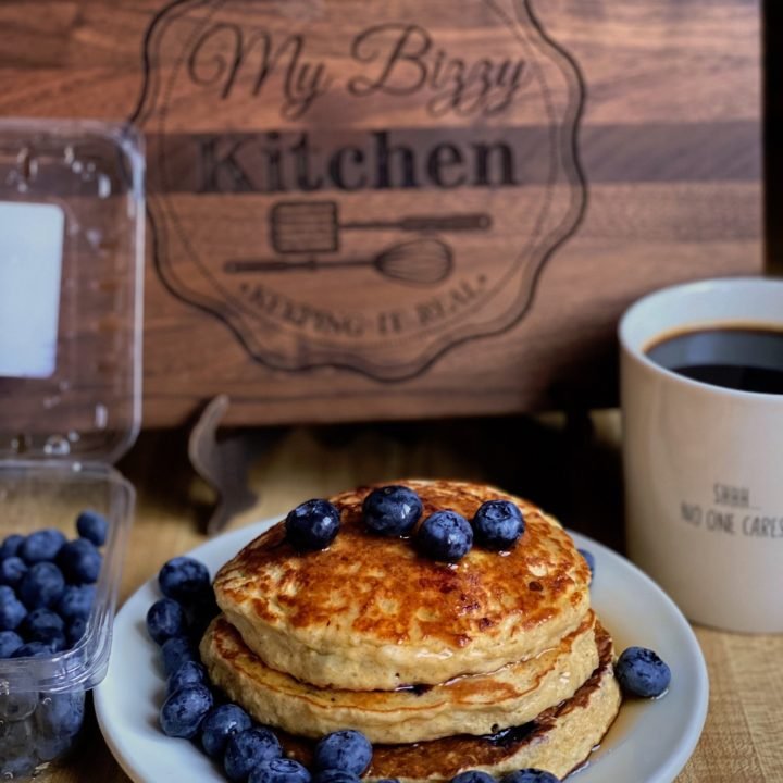 this is a photo of cottage cheese blueberry pancakes