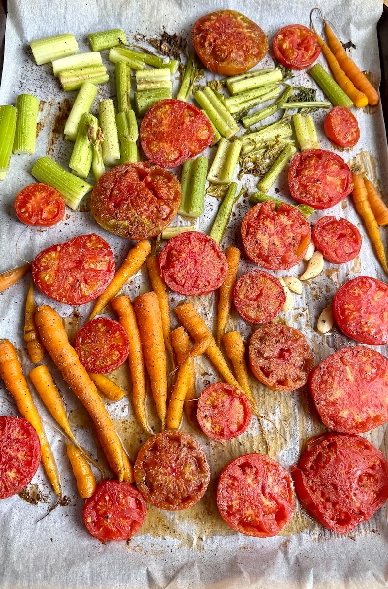 oven roasted tomatoes and carrots