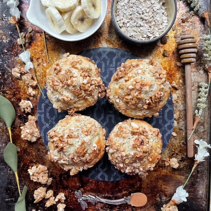 this is a photo of banana bread granola muffins