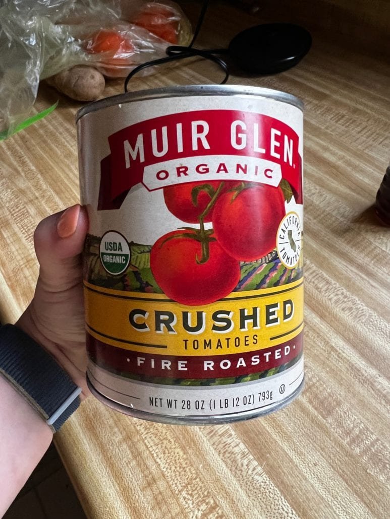 this is a can of fire roasted tomatoes for vegan tomato soup