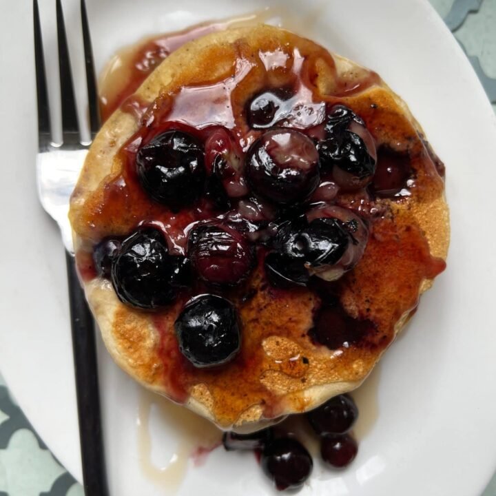 this is a plate of vegan protein pancakes