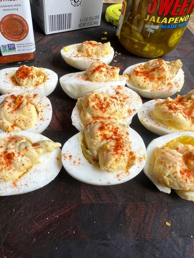 this is a photo of deviled eggs made with hummus