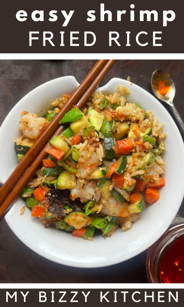 his healthy shrimp fried rice is better than takeout and is a great way to sneak in some extra veggies in a delicious way! A 15 minute easy dinner that could easily become a staple meal