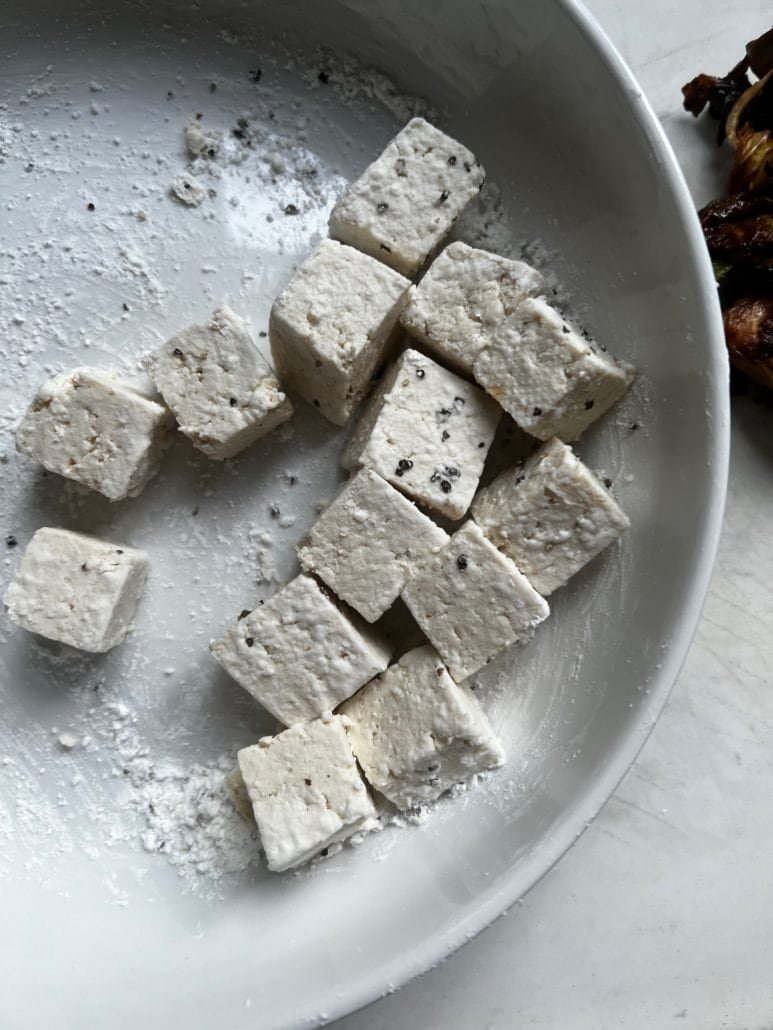 this is tofu tossed in cornstarch, salt and pepper