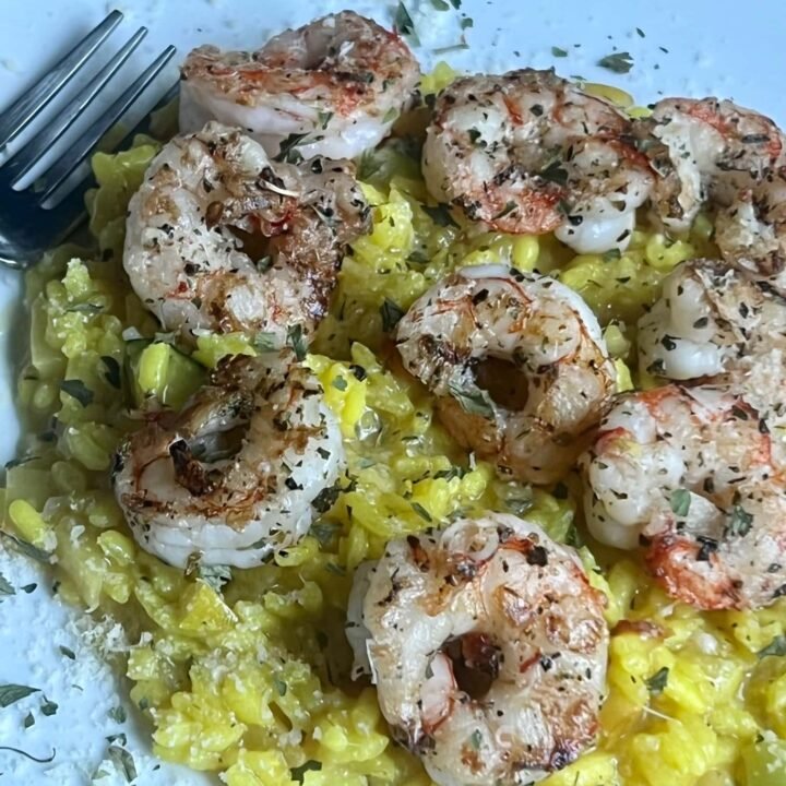 This is a plate of risotto with shrimp