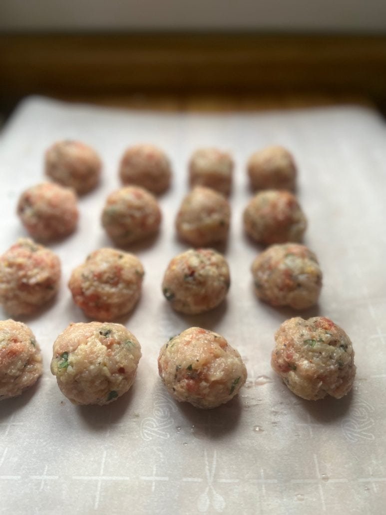 turkey meatballs on a sheet tray