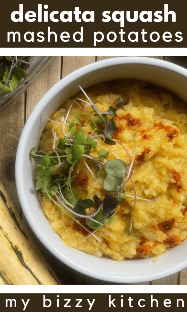 If you are trying delicata squash for the first time, make this delicata squash mashed potato recipe - its slightly sweet from the squash, but the potato flavor still comes through. #ww #weightwatchers #mashedpotatoes
