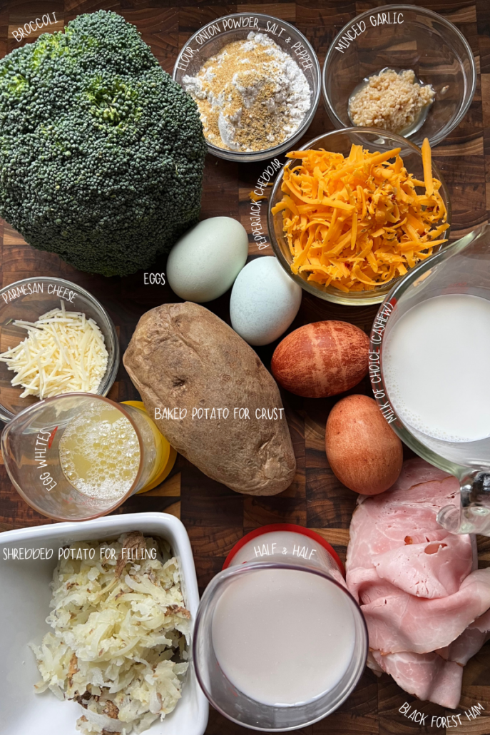 these are ingredients needed to make a potato crusted quiche