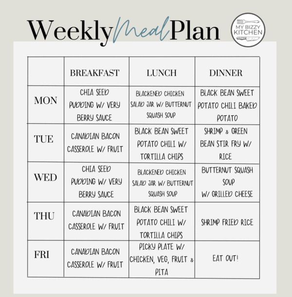 Meal Plan for Week of January 9, 2023 | My Bizzy Kitchen