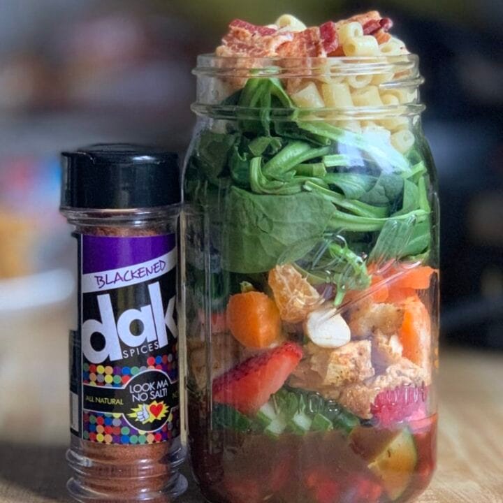 This is a blackened chicken salad in a jar