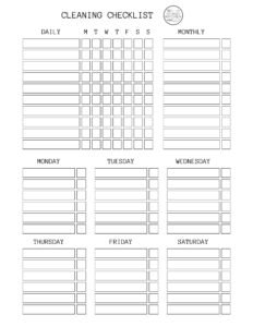 Cleaning Schedule Checklist Printables | My Bizzy Kitchen