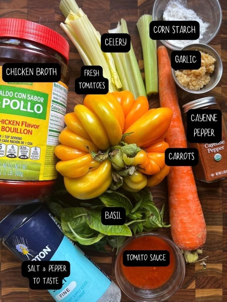 these are the ingredients needed to make heirloom tomato basil soup