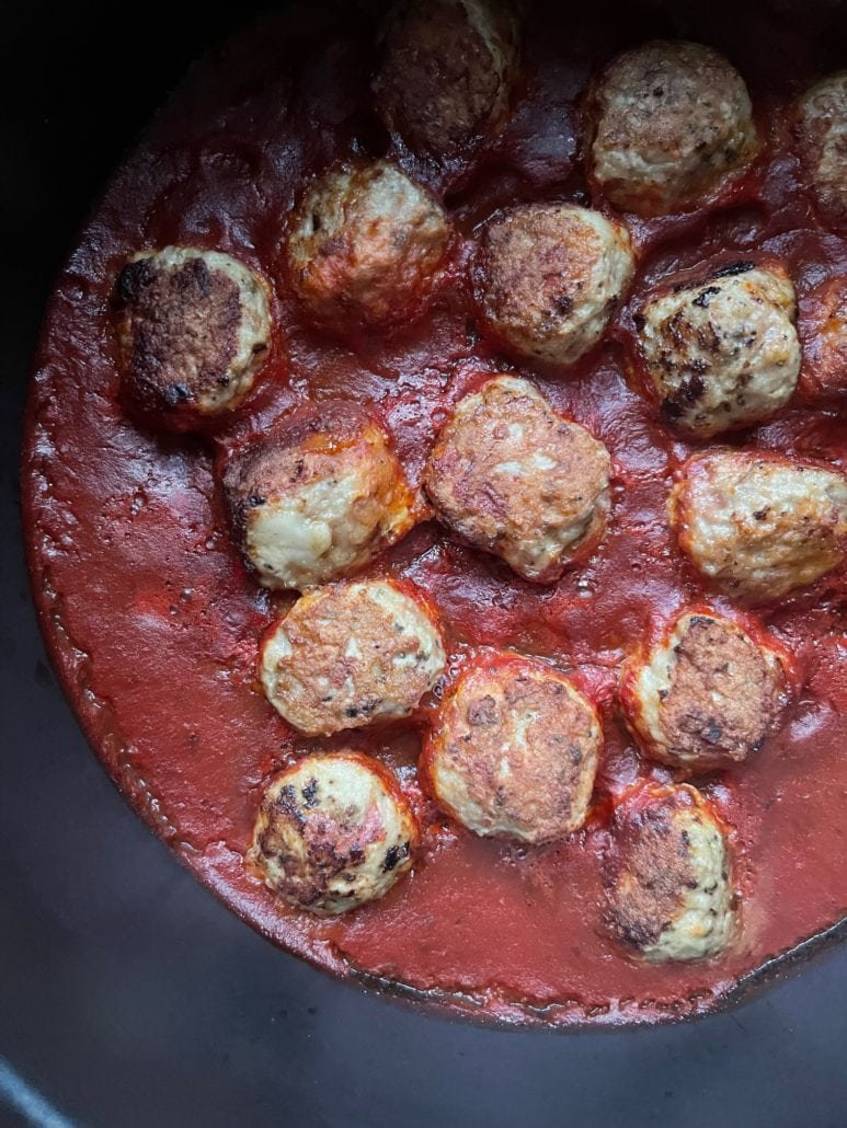 This is a skillet of Italian Turkey Meatballs.